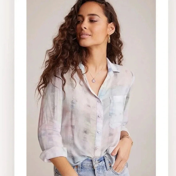 Bella Dahl Tie-dye High/low Button Down Shirt In Etheral Pastel size Small - Picture 3 of 13